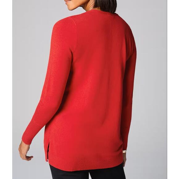 J.Jill $79 Medium Ruby Red V-Neck Cable Knit Classic Preppy Luxury Tunic Sweater - Picture 6 of 10